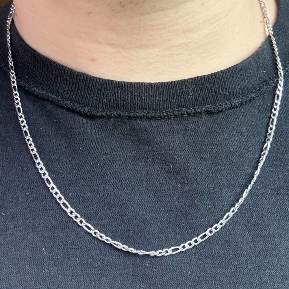 22" 3mm Figaro Chain Necklace Silver Stainless Steel Micro Minimalist Men Women - Picture 5 of 6